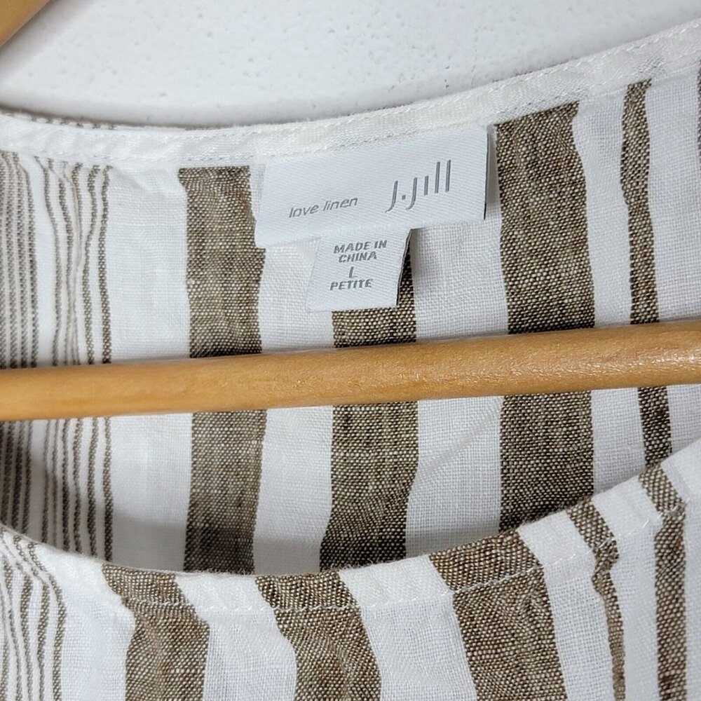 J. Jill Love Linen Large Petite Brown / White Striped Sleeveless Tank Top Womens - Picture 3 of 4